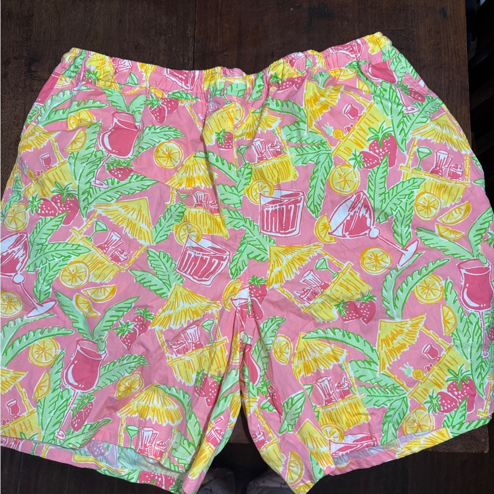 Lilly Pulitzer Pink and Yellow Tropical Print Swim Trunks Shorts